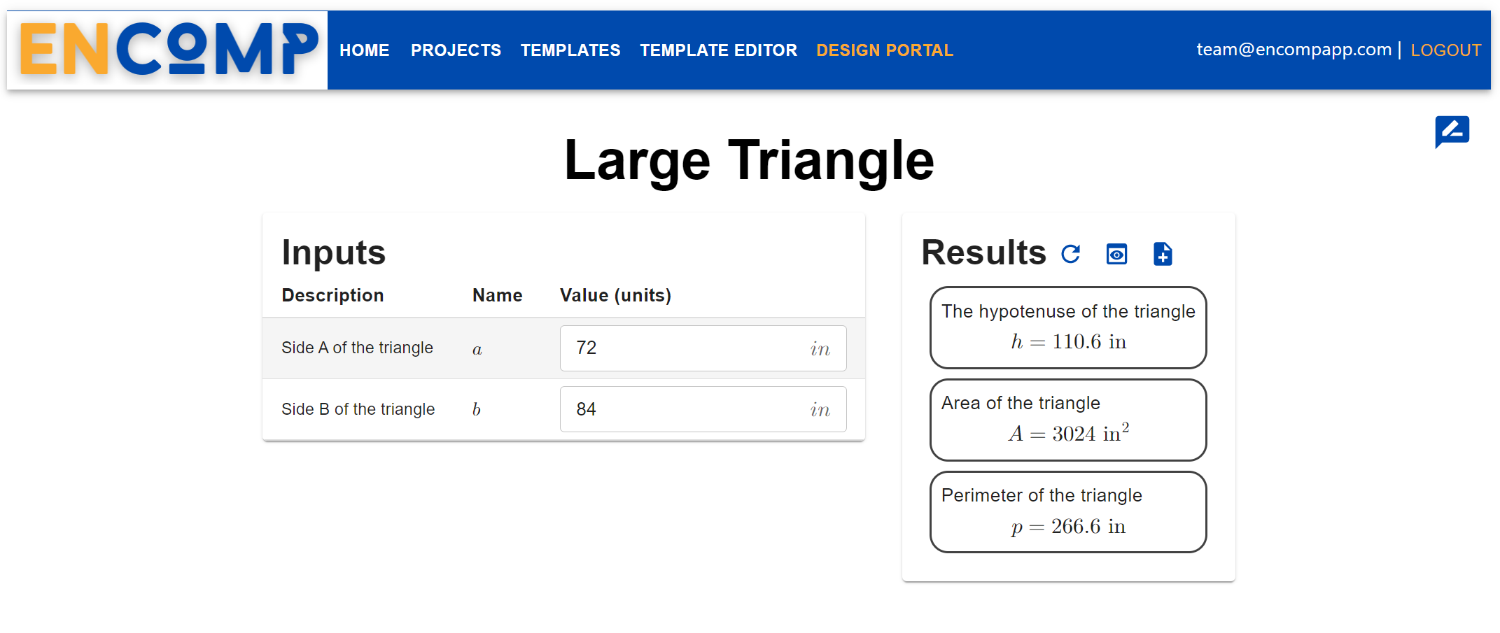 Design portal results with large triangle